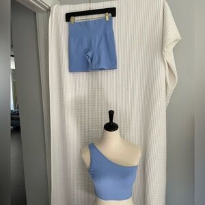 NWOT Ribbed 2 piece one shoulder bralette and Shorts Set. Size S.